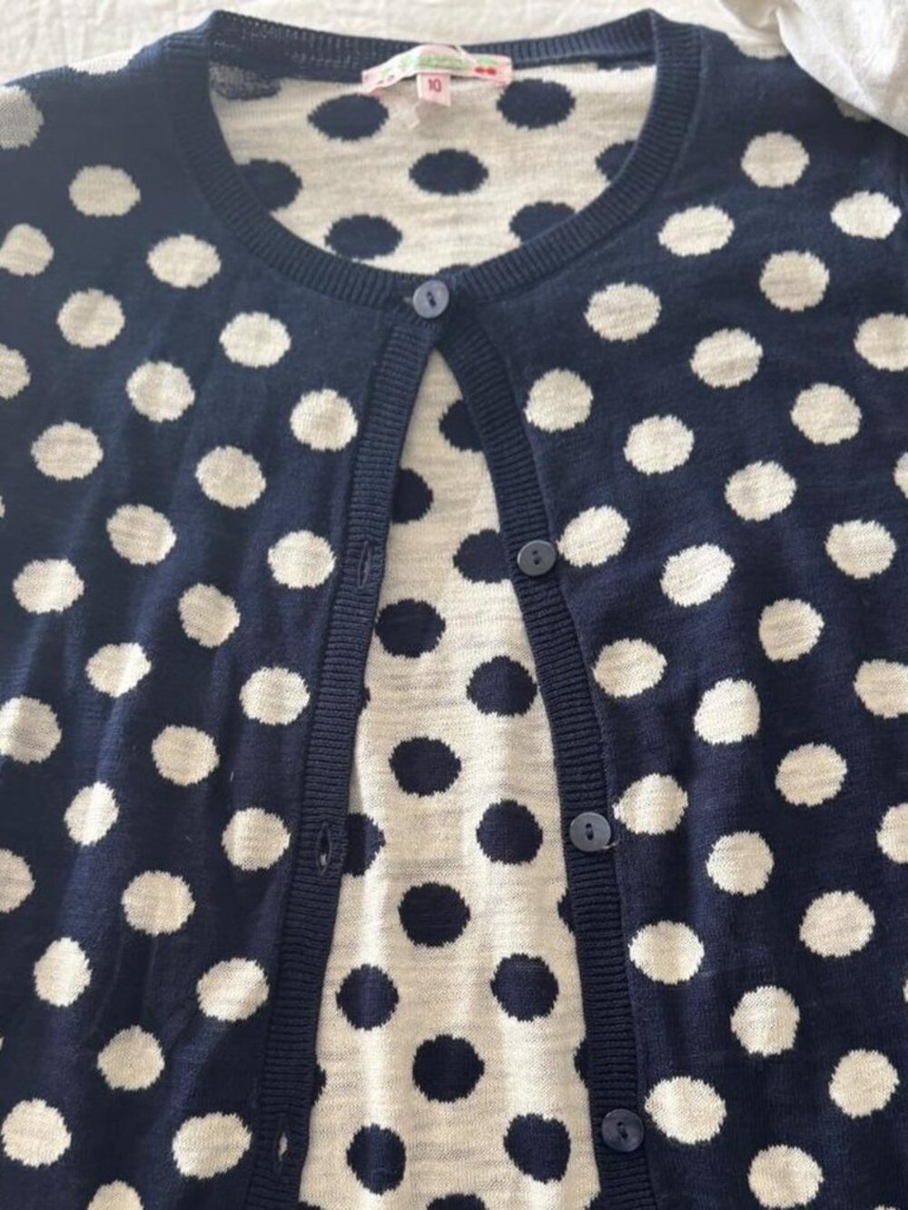 Bonpoint Navy & Cream Polka Dot Button Cardigan Girls Size 10